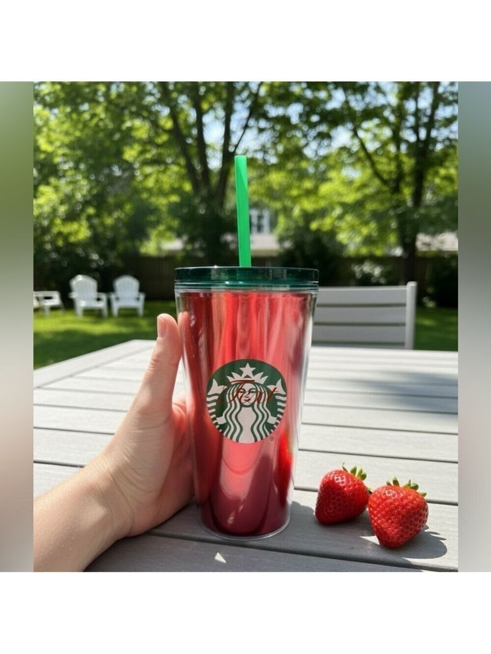 NEW Starbucks 16oz Cold Drink Tumbler with Straw Green Red NWT